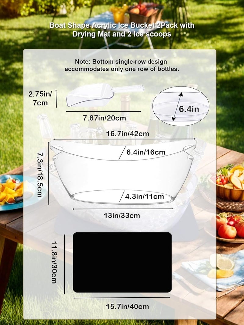 SIUPER 5.5L 16.7x6.4x7.3in Small Ice Bucket 2PCS with Drying Mat & Scoops for Parties, Mimosa Bar Supplies Beverage Tubs for Champagne Beer Sparkling Wine, Drink Cooler/Holder Food Grade Boat Shape - Image 2